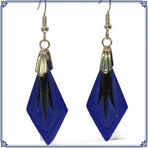 Cobalt Blue ARt Deco Style Long Glass Earrings